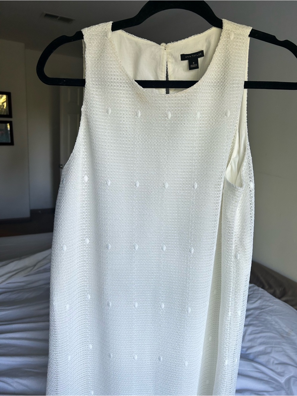 Ann Taylor Cream Textured Sleeveless Midi Shift Dress